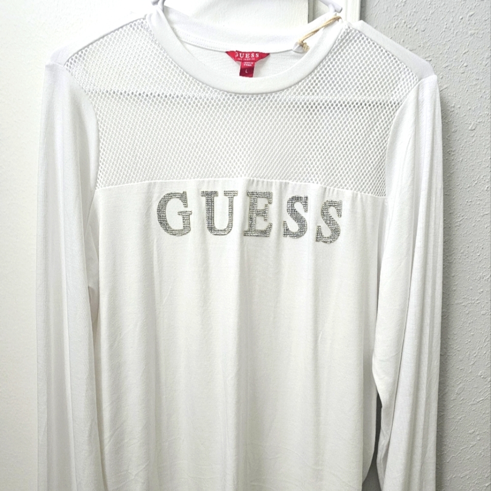 GUESS White Graphic Long Sleeve Tee